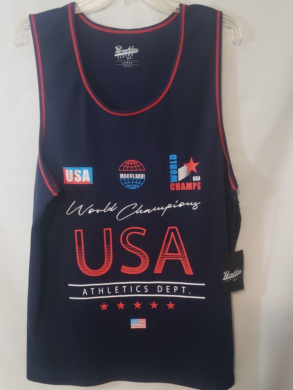Brooklyn Cloth USA Men's Navy with Red Trim Athletic Tank